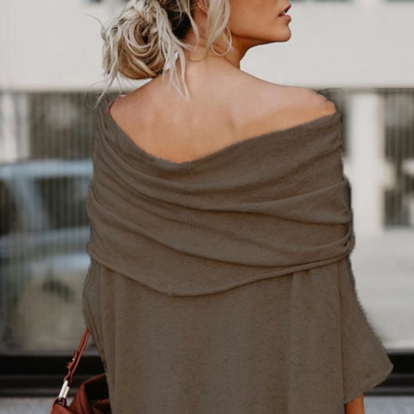 *RESTOCKED* Asymmetrical Dew Shoulder Top/Poncho - Picture 2 of 6